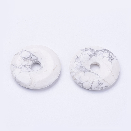 Honeyhandy Natural Howlite Pendants, Donut/Pi Disc, Donut Width: 15.8~16mm, 39~40x6~7mm, Hole: 8mm