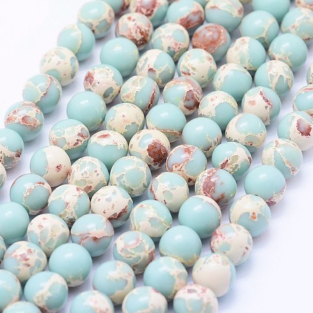 Synthetic Imperial Jasper Beads Strands, Round, Aquamarine, 8~8.5mm, Hole: 1mm; about 49pcs/strand, 15.7 inches(40cm)