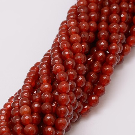 Natural Agate Bead Strands, Dyed, Faceted, Round, Dark Red, 6mm, Hole: 1mm, about 56~58pcs/strand, 14 inch