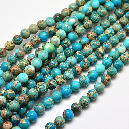 Honeyhandy Natural Imperial Jasper Round Bead Strands, Dyed, Turquoise, 8mm, Hole: 1mm, about 49pcs/strand, 15.4 inch