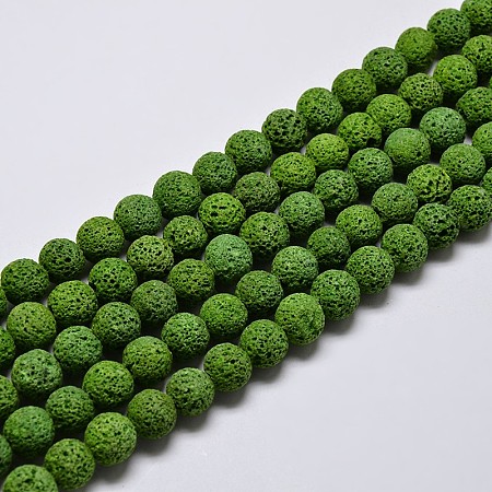 Honeyhandy Natural Lava Rock Round Bead Strands, Dyed, Green, 8mm, Hole: 1mm, about 50pcs/strand, 15.7 inch