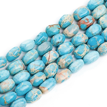 Natural Imperial Jasper Beads Strands, Dyed, Oval, Deep Sky Blue, 7.3~8x4.5~5x4.5~5mm, Hole: 1mm; about 51pcs/strand, 15.15 inches(38.5cm)