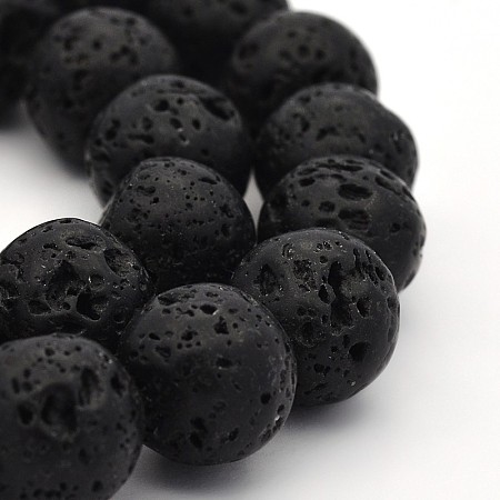 Honeyhandy Natural Lava Rock Round Bead Strands, 14mm, Hole: 1mm, about 28pcs/strand, 15.7 inch
