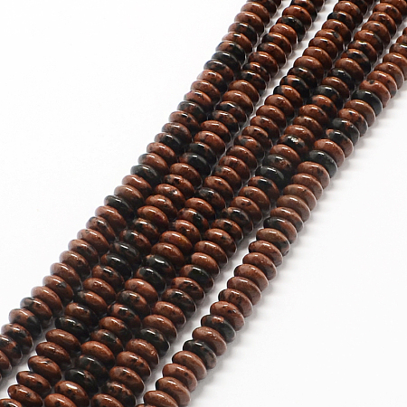 Honeyhandy Rondelle Natural Mahogany Obsidian Bead Strands, 6~7x3~4mm, Hole: 1mm, about 140pcs/strand, 15.7 inch