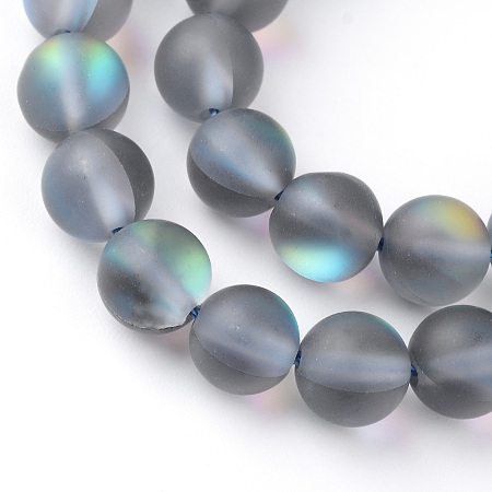 Honeyhandy Synthetic Moonstone Beads Strands, Holographic Beads, Dyed, Frosted, Round, Gray, 6mm, Hole: 1mm, about 60~62pcs/strand, 14~15 inch