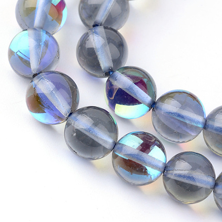 Honeyhandy Synthetic Moonstone Beads Strands, Holographic Beads, Dyed, Round, Gray, 8mm, Hole: 1mm, about 45~47pcs/strand, 14~15 inch