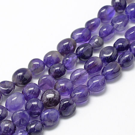 Honeyhandy Natural Amethyst Beads Strands, Grade A, Oval, 8~15x7~12x4~12mm, Hole: 1mm, about 30~45pcs/strand, 15.7 inch