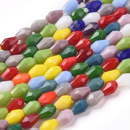 Arricraft Imitation Jade Glass Beads Strands, Faceted, Teardrop, Mixed Color, 5x3mm, Hole: 0.7mm, about 92pcs/strand, 18.5 inches(47cm) long