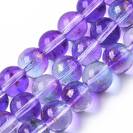 Arricraft Transparent Spray Painted Glass Bead Strands, with Golden Foil, Round, Blue Violet, 10~11mm, Hole: 1.4~1.6mm, about 39~42pcs/Strand, 14.84 inches~15.27 inches(37.7~38.8cm)