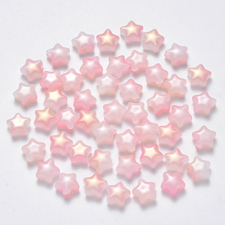 Arricraft Imitation Jade Glass Beads, Two Tone, with Glitter Powder, Star, Pink, 8x8.5x4mm, Hole: 1mm