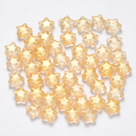 Nbeads Spray Painted Glass Beads, with Glitter Powder, Star, Gold, 8x8.5x4mm, Hole: 1mm