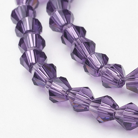 Honeyhandy Purple Color Faceted Bicone Glass Beads Strands, 6x6mm, Hole: 1.2mm, about 47~48pcs/strand, 10.24 inch~10.43 inch(26~26.5cm)