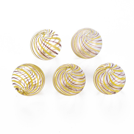 Honeyhandy Transparent Handmade Blown Glass Globe Beads, Stripe Pattern, Round, Dark Violet, 12.5~13.5mm, Hole: 1.2~2mm