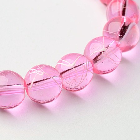 Honeyhandy Drawbench Transparent Glass Round Beads Strands, Spray Painted, Hot Pink, 8mm, Hole: 1.3~1.6mm, about 100pcs/strand, 31.4 inch