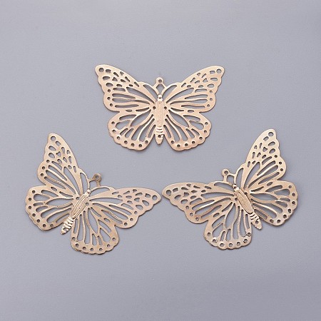 Honeyhandy Iron Butterfly Filigree Pendants, Golden, 32x50x0.4mm, Hole: 2mm