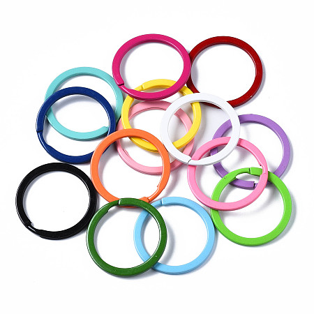 Honeyhandy Spray Painted Iron Split Key Rings, Keychain Clasp Findings, Ring, Mixed Color, 30x2mm, Inner Diameter: 24mm