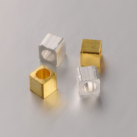 Honeyhandy Cube Brass Spacer Beads, Mixed Color, 3x3x3mm, Hole: 1.5mm