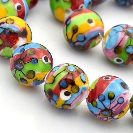 Honeyhandy Multi-Color Handmade Lampwork Round Beads, Colorful, 16mm, Hole: 1.2~1.6mm