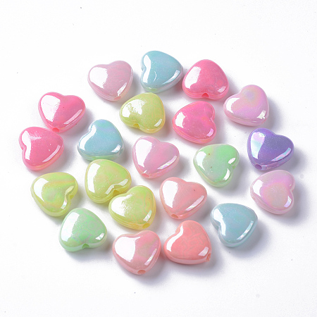 Arricraft Opaque Acrylic Beads, AB Color Plated, Heart, Mixed Color, 11x12x5mm, Hole: 1.8mm, about 138pcs/50g