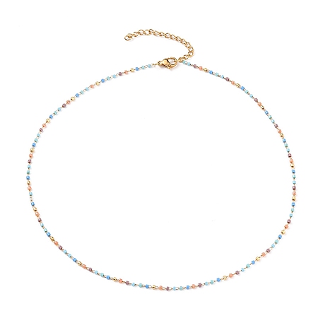 Honeyhandy Handmade Glass Seed Beaded Necklaces, with Golden Plated 304 Stainless Steel Lobster Claw Clasps, Pale Turquoise, 16 inch(40.7cm)