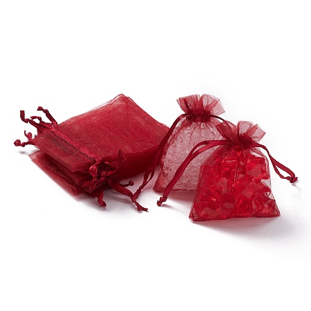 Honeyhandy Organza Gift Bags with Drawstring, Jewelry Pouches, Wedding Party Christmas Favor Gift Bags, Dark Red, 9x7cm