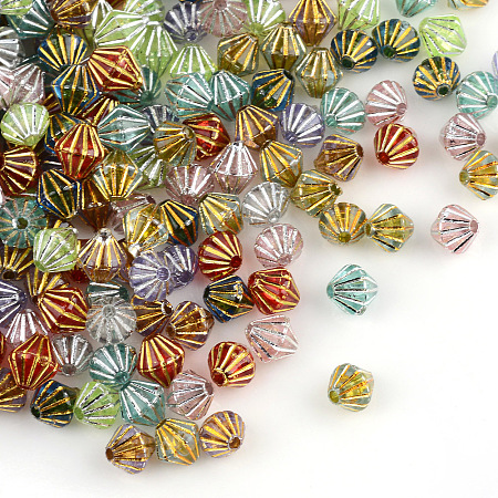 Honeyhandy Plating Transparent Acrylic Beads, Metal Enlaced, Bicone, Mixed Color, 6x6.5~7mm, Hole: 1.5mm