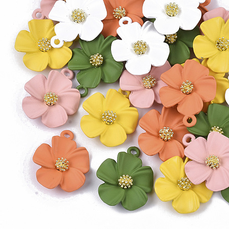 Honeyhandy Spray Painted Alloy Pendants, Flower, Mixed Color, 23.5x19.5x6mm, Hole: 1.8mm