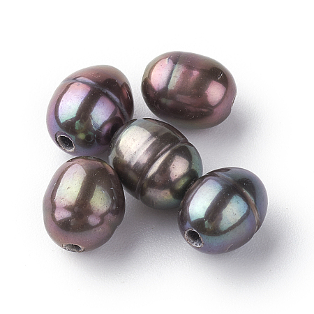 Honeyhandy Natural Cultured Freshwater Pearl Beads, Oval, Black, 7~10x7~8mm, Hole: 1.8mm