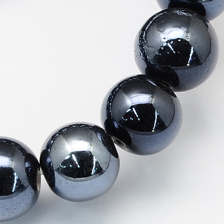 Honeyhandy Pearlized Handmade Porcelain Round Beads, Black, 8mm, Hole: 2mm