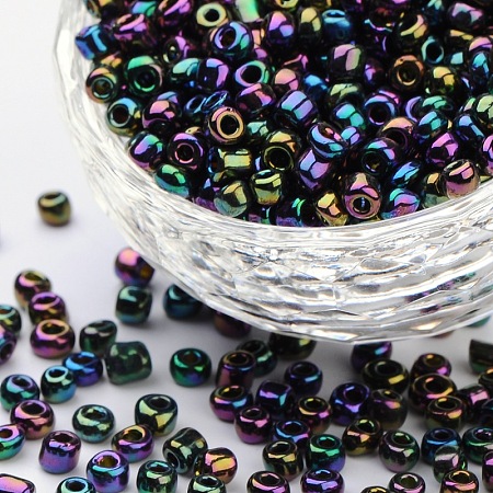 Honeyhandy 6/0 Glass Seed Beads, Iris Round, Purple, about 4mm in diameter, hole: 1mm, about 500pcs/50g
