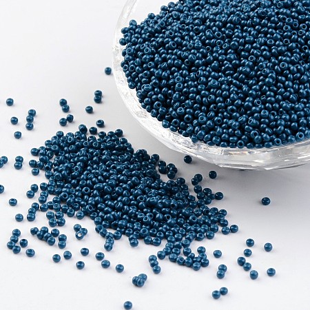 FGB 11/0 Baking Paint Glass Seed Spacer Beads, Steel Blue, 2x1.5mm, Hole: 0.7mm, about 2840pcs/50g