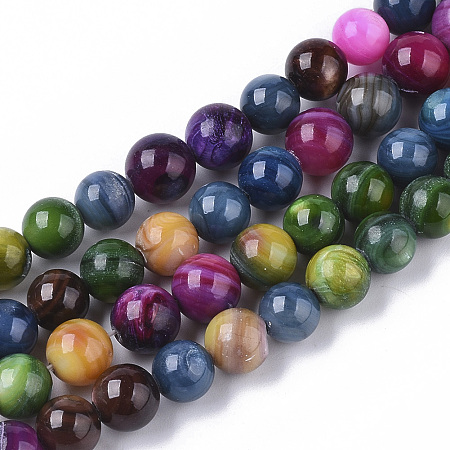 Honeyhandy Freshwater Shell Beads Strands, Dyed, Round, Mixed Color, 6.5~7.5mm, Hole: 1mm, about 50pcs/Strand, 13.31 inch~13.58 inch