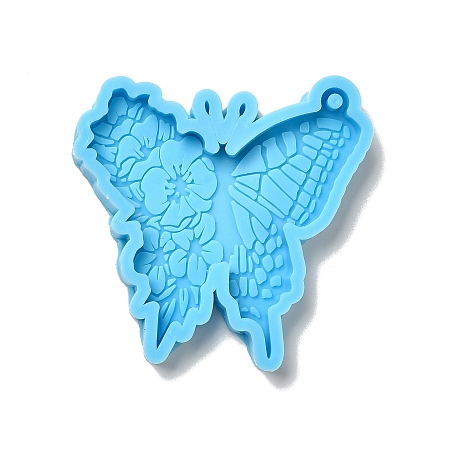 Honeyhandy Butterfly DIY Pendant Silicone Molds, Resin Casting Molds, For UV Resin, Epoxy Resin Jewelry Making, Deep Sky Blue, 56x57x7mm, Hole: 3mm