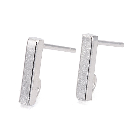 Honeyhandy 304 Stainless Steel Stud Earring Findings, Rectangle, Silver, 10x2mm, Hole: 1.8mm, Pin: 0.7mm