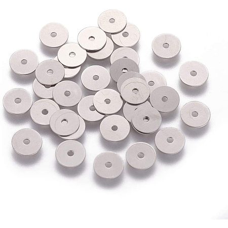 UNICRAFTALE 200Pcs Flat Disc Round Spacer Beads Stainless Steel Loose Stopper Beads Blank Beads for Bracelet Necklace Jewelry Making 6x0.3mm, Hole 1mm