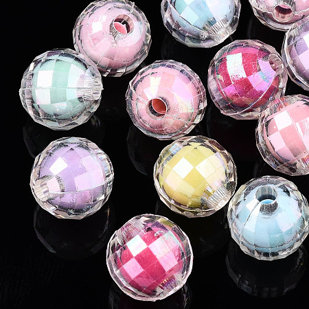 Honeyhandy Transparent Acrylic Beads, Bead in Bead, AB Color, Faceted Round, Mixed Color, 10mm, Hole: 2mm