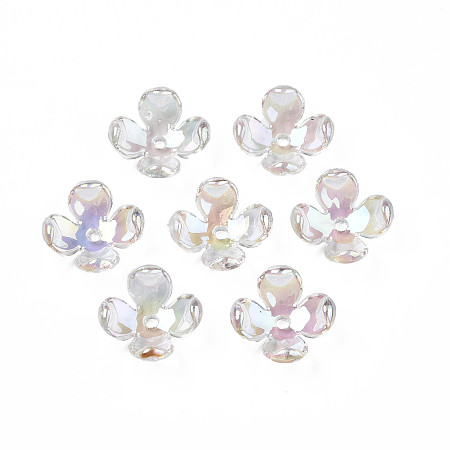 Honeyhandy Transparent Acrylic Bead Caps, AB Color Plated, 4-Petal, Flower, Clear, 12x12x4.5mm, Hole: 1.4mm