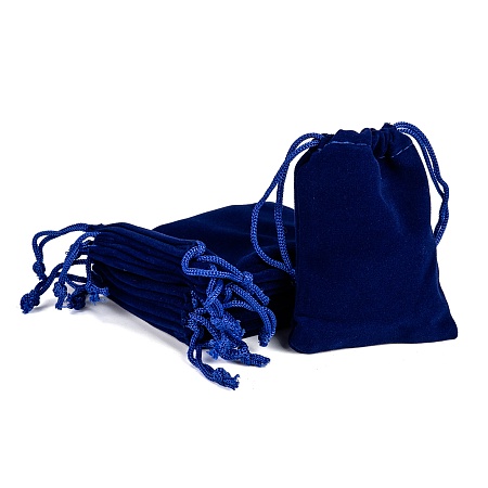Honeyhandy Rectangle Velvet Pouches, Gift Bags, Dark Blue, 9x7cm
