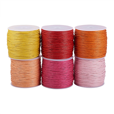 PandaHall Elite Mixed 6 Colors 1mm Waxed Cotton Cord Beading String for Beading and Macrame Supplies Durable DIY Thread 80 Yards Warm Theme
