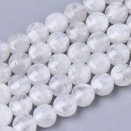 ARRICRAFT Natural Moonstone Beads Strands, Flat Round, Faceted, 4x2.5mm, Hole: 0.7mm, about 100pcs/Strand, 15.35 inches(39cm)