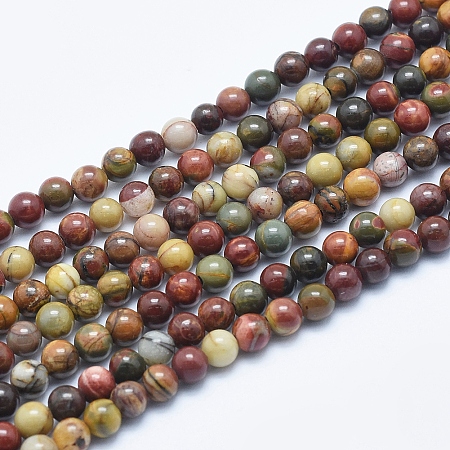Arricraft Natural Picasso Stone/Picasso Jasper Beads Strands, Round, 4mm, Hole: 1mm, about 100pcs/strand, 15.7 inches(40cm)