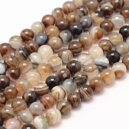 Arricraft Natural Striped Agate/Banded Agate Bead Strands, Round, Grade A, Dyed & Heated, Coffee, 6mm, Hole: 1mm, about 62~63pcs/strand, 14.5 inches
