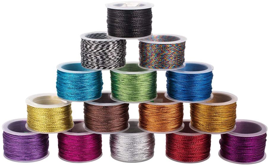 PandaHall Elite 15 Rolls 315 Yards Nylon Metallic Tinsel Cords Threads ...