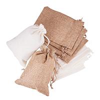 BENECREAT 24PCS Burlap Bags with Drawstring Gift Bags Jewelry Pouch for Wedding Party Treat and DIY Craft - 7 x 5 Inch, Linen and Cream