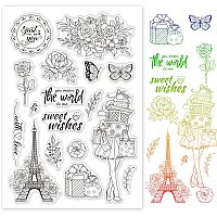 GLOBLELAND Flowers Pattern TPR Clear Stamps with Acrylic Board Leaves Butterflies Transparent Stamp for Card Making DIY Scrapbooking Photo Album Decor Paper Craft