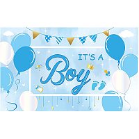 FINGERINSPIRE 71x43 inch Sky Blue It's A Boy Banner with Hanging Rope Baby Shower Party Supplies Rectangle Polyester Hanging Sign with Bottles Footprints Pattern for Outdoor & Indoor Decor