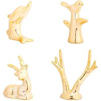 FINGERINSPIRE 4 Styles Gold Animals Ring Holder Porcelain Bird Antlers Christmas Reindeer Dolphin Ring Display Decorations Small Ring Holder for Jewelry Display Birthday Wedding Festival Gifts