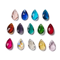 Honeyhandy Glass Pendants, Crystal Suncatcher, Faceted, teardrop, Mixed Color, Size: about 13mm wide, 22mm long, 8mm thick, hole: 0.8mm