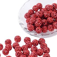 PH PandaHall About 100 Pcs 10mm Clay Pave Disco Ball Czech Crystal Rhinestone Shamballa Beads Charm Round Spacer Bead for Jewelry Making Red