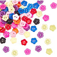 NBEADS 200 Pcs 10 Colors Resin Flower Buttons, 15mm Resin Sewing Buttons with 2 Hole for DIY Crafts Painting Decoration